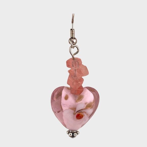 Vintage Pink Heart Earrings Puff Glass & Rose Quartz Earrings NWT - Picture 4 of 8